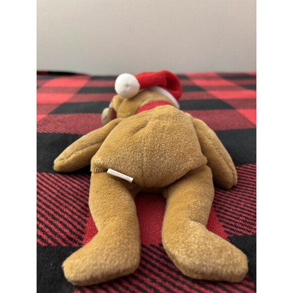 1997 Ty Holiday Teddy Bear 4200 Beanie Baby 9" Brown Christmas Plush Toy - Picture 3 of 8